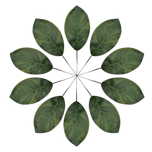 NIIIYTYB 10PCS Artificial Magnolia Leaves Faux Green Leaf Picks and Stems for Wreaths Dried Flower Garland Real Touch Home Decor Large Magnolia Leaves for Bookmarks Wedding and Indoor Decorations