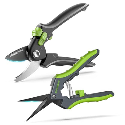 Gardening Scissors, Sharp Plant Trimming Scissors 2 Pack - size: 6.5" Straight & 8.5" Bypass