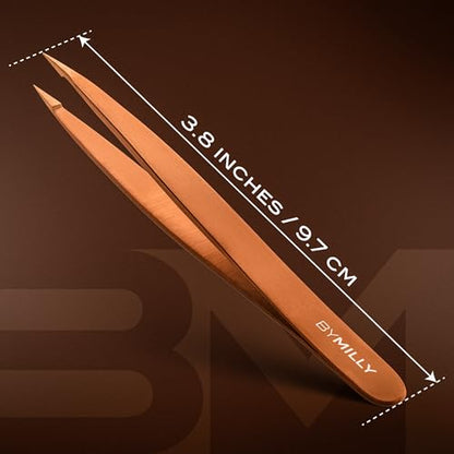 Pointed Tweezers | Titanium Series | High Carbon Stainless Steel Needle Nose | Fine Point Precision Hair Removal | Perfectly Aligned & Hand-Filed Sharp | Rose Gold - color: Rose Gold