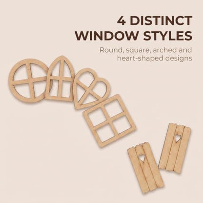 12Pcs Brown Wooden Fairy Garden Door,Blank Doors Fairy House Door and Windows Ornaments Tree Statues for Tree Trunk Yard Decoration Miniature Garden Buildings and Structures