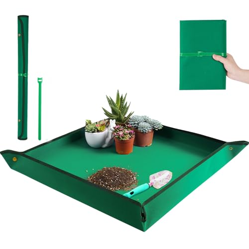 Plant Repotting Mat for Indoor Plants Transplanting Table Top Gardener Portable Potting Tray Potting Soil Tidy Tray Succulents Bonsai Planting Gardening Mat Garden Gifts for Women 29.5"x29.5" - color: Dark Green, size: Medium 29.5" X 29.5"