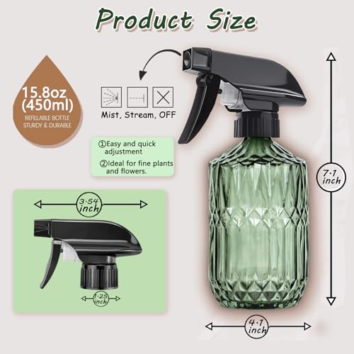 Plant Mister Spray Bottle, 15oz, Green, Adjustable Nozzle,2PCS | Reusable Small Spray Bottles, Glass Handheld Spray Bottle for Indoor Flowers, Outdoor Gardening, Cleaning, Pets Care, Hair - color: Green