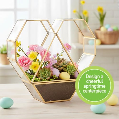 D'Eco Glass Gold Heart Plant Terrarium, Centerpiece & Wedding Letterbox | Tabletop Geometric Planter Terrarium, Fill Display with Succulents, Moss, Air Plants, Ferns, Home & Office Decor, Dims:8x8x3" - size: Heart
