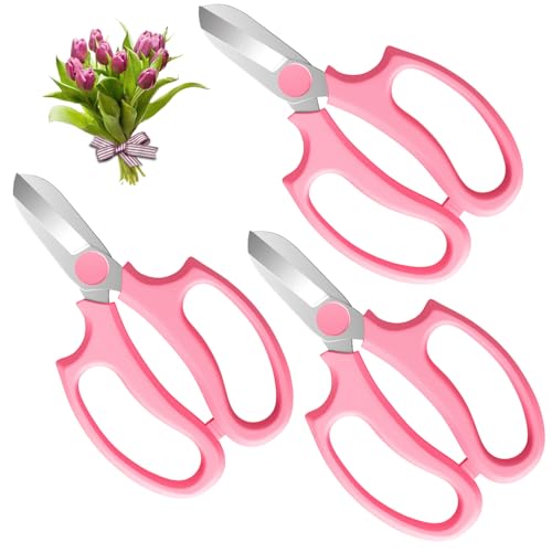 Housolution Flower Scissors, 3PCS Premium Steel Pruning Shears, Pink | Strong Floral Shears, Floral Fruits Leaf Scissors Hand Pruner Snip Trimming Tool for Gardening Flower Arrangement - color: Pink, size: 3 Pack