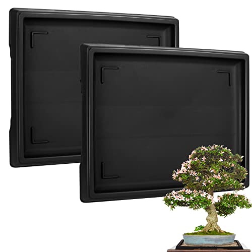 Pinkunn 2 Pcs Bonsai Humidity Tray for Indoor Plants,15.7 X 13 Inch | Rectangular Plastic Saucer, Pebble Drip Base for Succulents and Cactus, Water Catcher Plate for Pots, Stone Not Included - size: 15.7 x 13 Inch