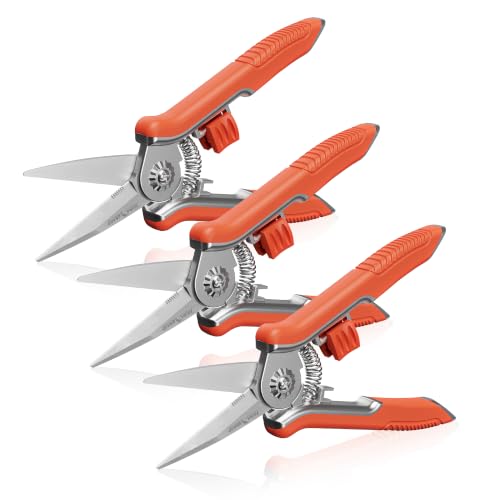 FLORA GUARD 3-Pack Pruning Shears, Stainless Steel Straight Blades | 6.5" Ultra Sharp Plant Clippers with Easy Lock and Comfortable Grip for Indoor Plants, Gardening and Hydroponics