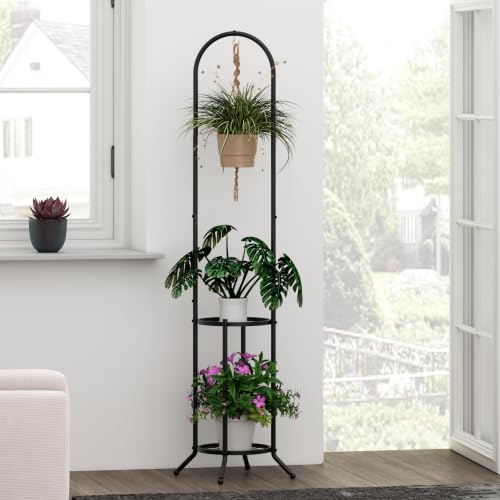 2 Tiers Hanging Metal Plant Stand Space Saving Corner Plant Holder