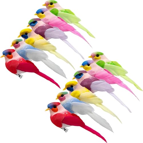 LWINGFLYER 12PCS Colorful Artificial Birds for Decoration Spring Courtyard Trees Flower Arrangement Scene Wedding Crafts Christmas Trees (12pcs Clip) - color: 12pcs Clip