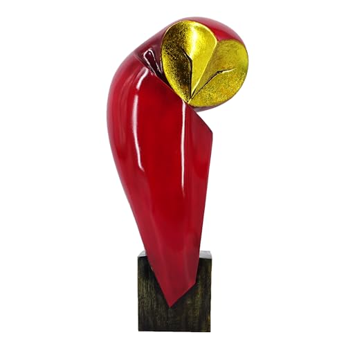 15 Inch Resin Owl Sculpture, Mid-Century Home Decor Statue | Handmade vintage resin owl, bookshelf office desk mantel decor, collector display piece, YHHRESINHOME - color: Red