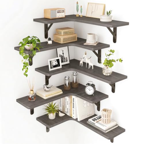 Fixwal Conner Shelves Wall Mounted for Decor, Weathered Grey Set of 5 - color: 7-weathered Gray