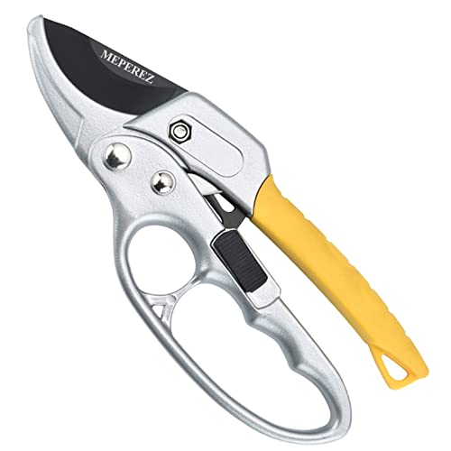 Premium Germany - Steel Pruning Shears, Work 3 Times Easier, Pruners Heady Duty, Sharp Garden Clippers Cuting Florist Flower, Hedge, Herb, Rose, Indoor Live Plants, Arthritis Weak Hand Snips - style: Yellow