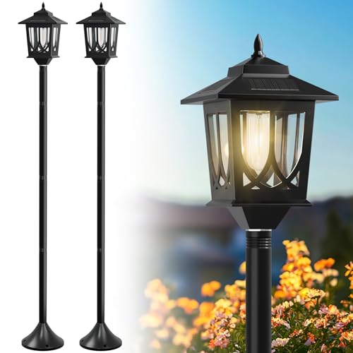 63" Solar Lamp Post Light 2 Pack, Solar Post Lights Outdoor | Garden Decor, 1 Extra Bulbs, Warm 3000K Glow, IP44 Water-Resistant, Solar Light Posts for Outside, Patio, Backyard and Porch - color: Black