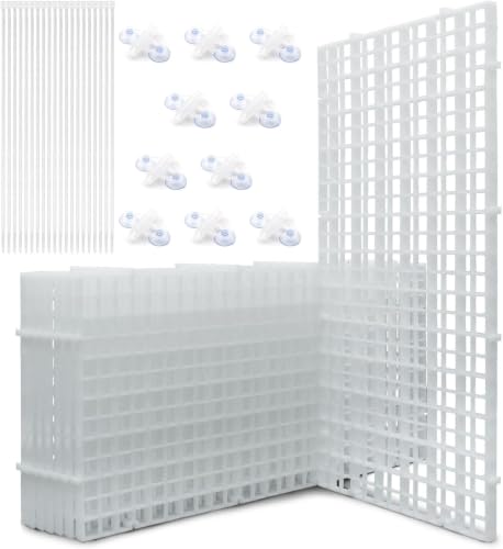LINLAN Aquarium Fish Tank Dividers Set, 8 Pcs 15X30 cm Aquarium Grid Plastic with 10 Pcs Sucker Clips and 20 Pcs Cable Ties, Egg Crate for Fish Isolation (White) - size: S