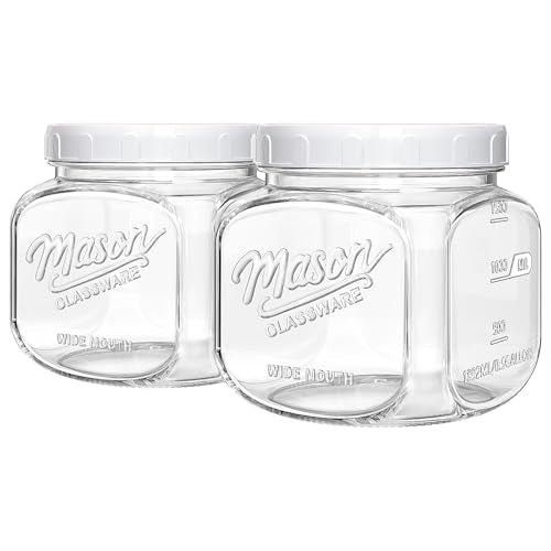 Glass Cookie Jar with Airtight Lid, 2 Pack 64 Oz Canning Jars | Half Gallon Mason Jar Wide Mouth for Food Storage, Flour, Sugar, Pasta, Sourdough - Square Glass Storage Container with Scale - color: 64oz-Square-2 Pack-Screw Lid