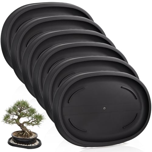 ZEAYEA 6 Pack Bonsai Humidity Plant Tray, Plant Water Catcher Tray for Indoors and Outdoors, Elliptical Plastic Plant Saucers for Cactus, Succulents, Bonsai Tree, 12.2" x 8" x 0.9"