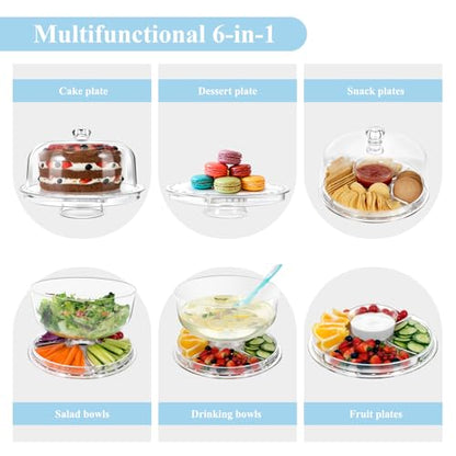 Masthome Acrylic Cake Stand with Dome,6-in-1,Send Fork Spoon - color: Acrylic Cake Stand With Lid