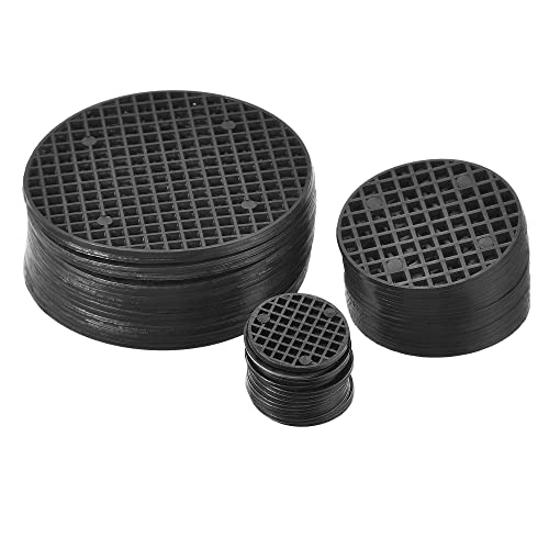 Flower Pot Hole Mesh Pad 1 1.8 3 Inch Bonsai Plant Bottom Round Plastic Soil Grid Screen Mat, Black 150in1 Set