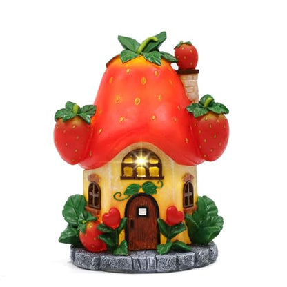 Solar Fairy Garden Houses - Fairy Outdoor Decor Strawberry Houses with Solar Light for Patio Balcony Yard,Lawn Ornament Perfect Garden Gift