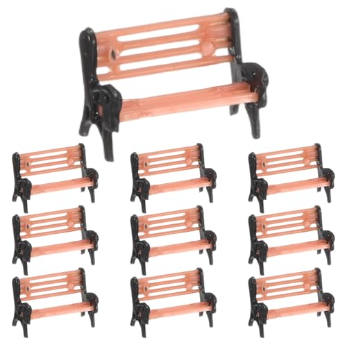 M METERXITY 10-Pack Miniature Park Bench Models, 0.4x0.2x0.3 Inch ABS Mini Village Garden Chair for Terrarium/DIY Micro Landscaping/Dollhouse, Train Platform Bench Figurines [Brown Black] - size: 0.4x0.2x0.3 Inch