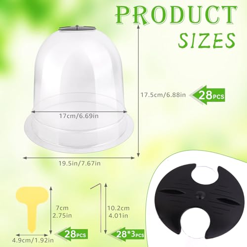 28 Pack Large 7.7 x 6.7" Garden Cloche Plant Domes with Pegs and Labels | Reusable Plant Covers With Ground Pegs And Labels For Seedlings, Frost Protection, Humidity Control And Outdoor Gardening