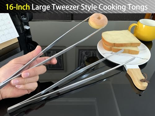JETKONG 2 Pcs 16'' Tweezer Tongs, Extra Large Food Tweezers, Extra Long Kitchen Tweezers for Cooking Repairing and BBQ (16-Inch, Silver) - color: Silver, size: 16+16inch