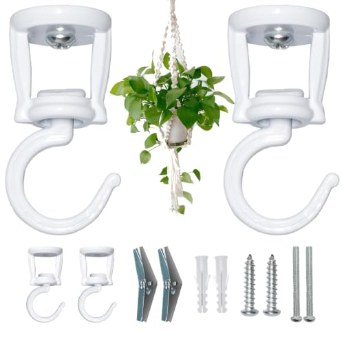 ONIKK Ceiling Hooks for Hanging Plants, Heavy Duty Metal Plant Hooks for Ceilings, Screw-in Hooks for Hanging Birdfeeders, Lamps, Planters, Outdoor Decorative Hooks up to 33 lbs. (2, White) - color: White
