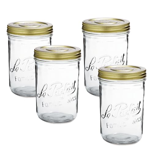 Le Parfait Familia Wiss 32oz (1L) Extra Wide Mouth (110mm) Glass Canning Jars – 4PK Made in France, Airtight 2-Piece Lid, Reusable Zero Waste & Eco-Friendly for Kitchen Storage & Meal Prep - color: 33oz (Set/4)