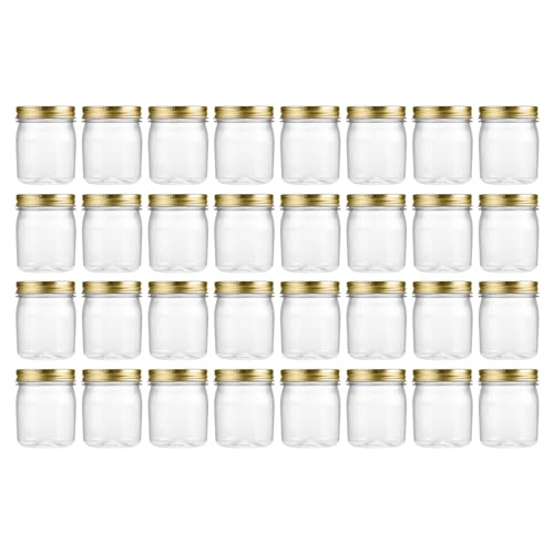 novelinks 8 oz Plastic Mason Jars and Clear Plastic Jars with Lids 8 oz | 32 Pack, Gold, Plastic Containers with Lids, Small Mason Jars, Clear Jars Bulk, Spice Jars, Slime Jars, Mini Jars - color: Gold, size: 32 Pack 8 Ounce