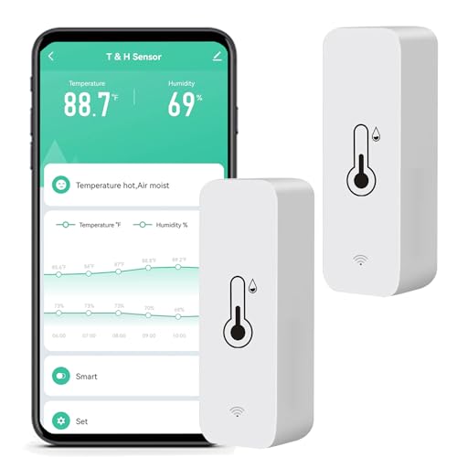 WiFi Humidity Temperature Monitor: Smart Hygrometer Thermometer for Remote Monitor and Alert, High Precision Indoor Thermometer with TUYA App, No Hub Required, Compatible with Alexa (2-Pack) - color: 2-Pack