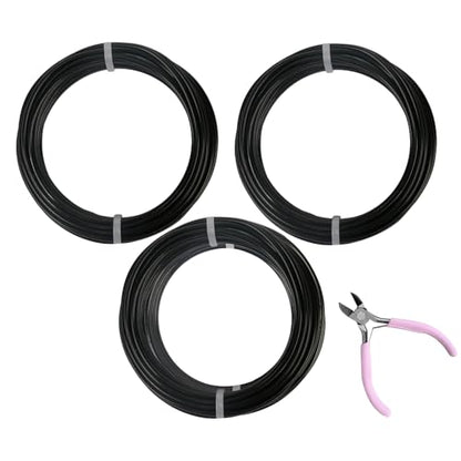 3 Rolls Aluminum Craft Wire Kit with Side Cutter Pliers, Multi-Size [18/12/9] Gauge, Flexible Metal Wire Set for Jewelry Making, Bonsai and Sculpting (49.2 Ft Total, 16.4 Ft/Roll, Black) - size: 3 Gauges Set 16.4Ft Each, style: Black