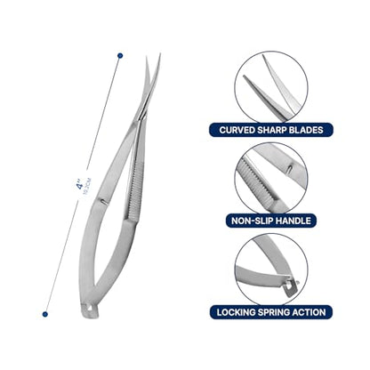 Noyes Micro Iris/Castroviejo Scissor 4.50" curved Ophthalmic Surgical Instruments Spring Action Extra Sharp Iris Scissor Veterinary ENT Dermatology Embroidery Craft Scissors