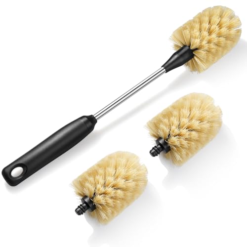 Bottle Cleaning Brush with 2 Replaceable Heads, 13 in, Yellow | Sturdy Nylon Bristles, Long Handle, Non-Slip Grip, Compatible with Sport Bottles, Tumblers, Mugs, Wine Decanters, Glassware - color: Yellow, size: 13 Inch ( Pack of 1)