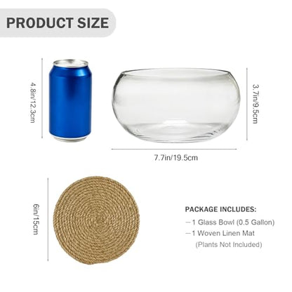 8" Round Glass Lotus Bowl Planter with Rattan Mat, Clear Indoor Hydroponic Water Lily Pot for Aquatic Plants, Bonsai & Lotus Flowers, Decorative Terrarium Bowl Vase, Fish Tank - size: 8 Inch