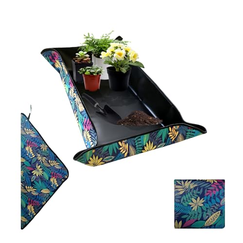 Repotting Mat for Indoor Plants 39.5"x31.5", Unique Gifts for Plant Lovers | Thick Waterproof Potting Mat, Succulent Gardening Mat, Portable Repotting Mat for Mess Control, PVC-Black Leaf Print - color: Black Leaf Print, size: 39.5" x 31.5" x 0.1"