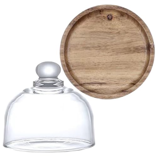 Mikinona Mini Cake Stand with Glass Dome 4.13In Dessert Plate Cloche for Cheese Candy Display Covered Food Tray for Parties Home Use