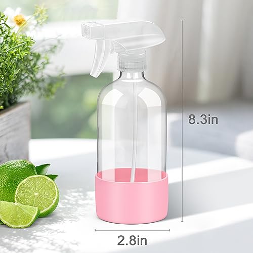 Glass Spray Bottles for Cleaning - 16 oz Spray Bottles with Silicone Sleeve - color: Pink