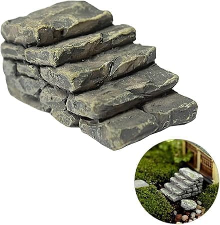 2Pcs Mini Resin Bridge Stair Stone Straight Bridge Stairs Stone Steps Garden Fairy Ornament Flower Pot Plant Micro Landscaping Decor Bonsai Craft Outdoor Statues Outdoor Decor, Decorations