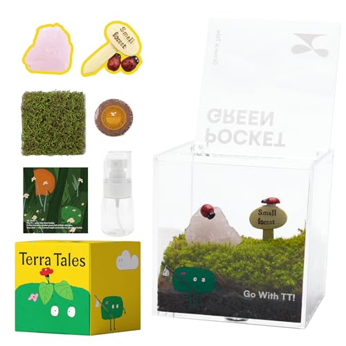 DIY Moss Terrarium Kit, 4 * 4 * 4 inch Acrylic Cube Mini Garden with Live Star Moss, Soil, Endless Love-Craft Kit for Adults and Teens, Relaxing Desk Decor & Unique Gift for Home or Office