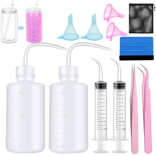 13PCS Snow Globe Tumbler Making Supplies for DIY Glitter Cups | Squeeze bottle tweezers bent syringe funnels felt squeegee storage bag. For DIY glitter snow globe cups & tumbler crafts