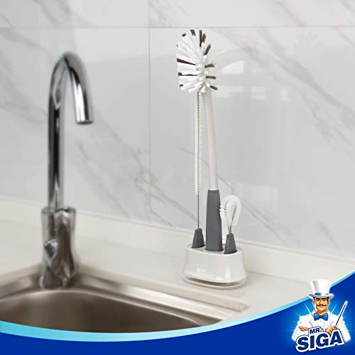 MR.SIGA Water Bottle Brush Cleaning Set with Storage Holder | Bottle brush with stand, cleaning brushes for tumblers, baby bottles, drinking glass, straw cleaner brush
