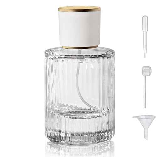 50ml/1.7 Oz Glass Spray Perfume Bottle Atomizer,Refillable Empty (Clear1) | Round Glass Perfume Travel Spray Bottle Cologne Bottle with 3 Kinds of Dispenser - color: Clear1
