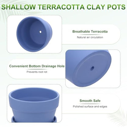 M METERXITY 6-Pack Shallow Terracotta Clay Pots, 4.3" Ceramic Small Plant Pots with Saucer and Drainage Holes for Succulent Plants/DIY Crafts, Terracotta Pottery Planters [Light Purple] - color: Light Purple