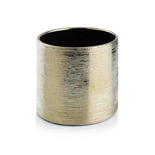 WGVI Gold Etched Ceramic Cylinder Vase Width 5.5" Height 5", Flower Arrangements, Candle Holder, Terrarium Planter Pot, Storage Container Organizer, Pen Brush Holder, Scratched Texture Design, 1 Pc - color: Gold_etched, size: 5.5"x5"H (1 Pc)