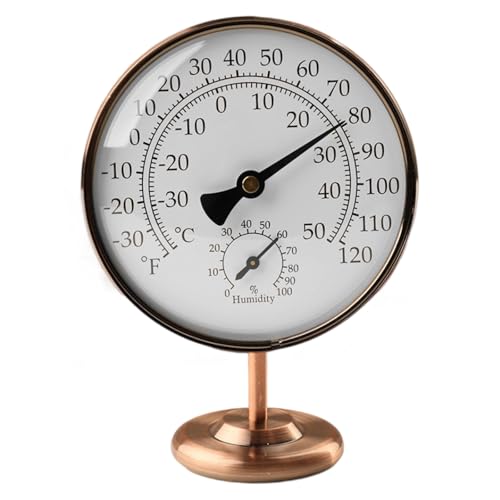 4" Indoor Thermometer & Humidity Gauge, Brass Dial with Stand