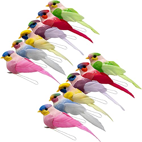LWINGFLYER 12PCS Colorful Artificial Birds for Decoration Spring Courtyard Trees Flower Arrangement Scene Wedding Crafts Christmas Trees (12pcs Claw) - color: 12pcs Claw