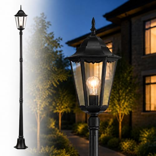 84" Outdoor Lamp Post Light, Black, E26 Base, Hardwired | Die-Cast Aluminum Body, Clear Glass Lantern, Weather Resistant, Ideal for Driveway, Garden & Walkway - color: 84" Black