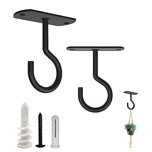 NACETURE Ceiling Hooks for Hanging Plants 2 Pack - Square Wall Mount Plant Hanger Indoor Hanging Hooks Metal Plant Bracket Iron Lanterns Hangers for Wind Chimes, Planters (Square Black 2 Pack) | Square-style ceiling hooks for hanging plants, baskets, bird