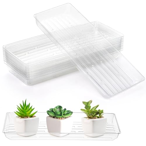 Kingrol 16 Pack Clear Rectangular Plant Saucers, Thick Plastic Drip Trays for Indoor Plants, Windowsill Plant Trays for Pots, Narrow Planters and Seedlings