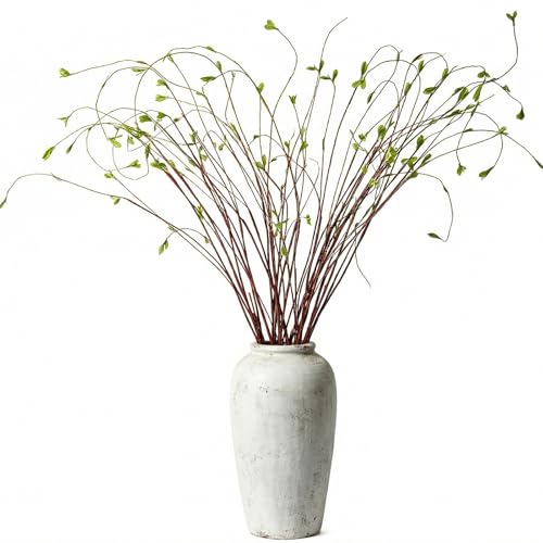 Dingion 10 Pcs Artificial Lifelike Curly Willow Branches Decorative Dried Twigs 51 Inch Faux Tree Branches with Leaves Fake Bendable Stick Vintage Vines Stems for DIY Greenery Vase Home Office Decor