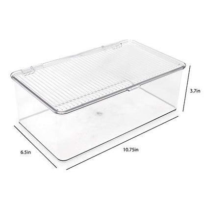 Isaac Jacobs Medium Stackable Organizer Bin (10.75”x6.5”x3.7”) | With Hinged Lid, Clear Storage Box Home Office School Fridge Bathroom Kitchen Pantry Container BPAFree Food Safe - size: Medium